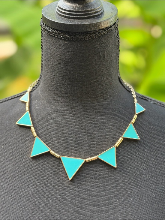 Jewelry - Geometric Turquoise & Antique Gold Triangle Statement Necklace